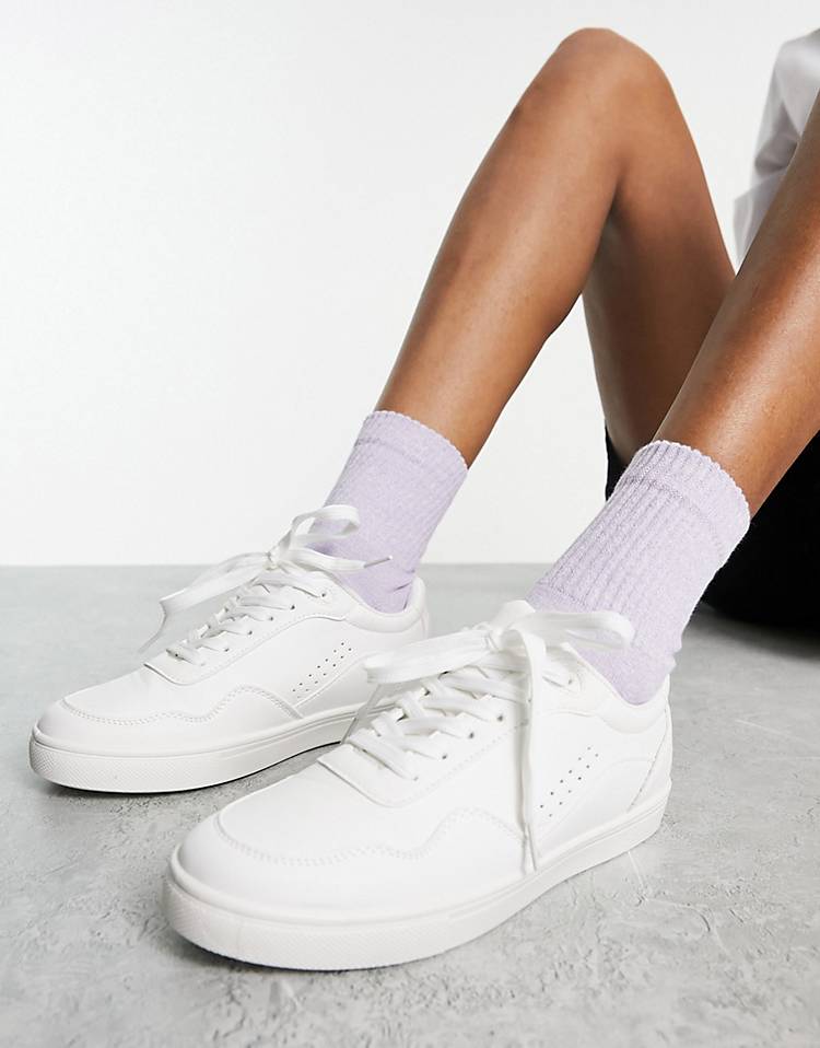 London Rebel paneled lace up sneakers in white